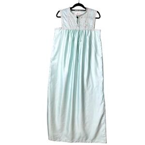 Vintage‎ Barbizon Mint Green Satin Maxi Nightgown Embroidered Lace Trim S